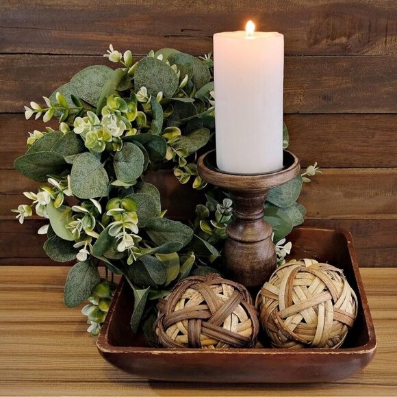 2x Mainevent Tall Pillar Candle Holder 8 in Dark Brown Rustic Wood Decor - Picture 3 of 15